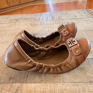 Tory Burch Minnie Travel Ballet Flats Royal Tan/Gold, 7 US